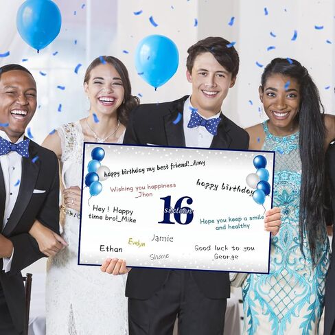Jumbo Happy 18th Birthday Card With Envelope for Boy, Large Blue Silver 18 Birthday Greeting Guest Book Party Supplies,Big Back in 2007 Eighteen Bday Signature Gift in Saudi Arabia