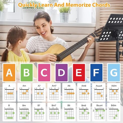 Guitar Chord Flashcards - 56Pcs Acoustic & Electric Guitar Learning Cheat Sheets - Learn Essential Chords Quickly & Easily | Perfect for Beginners and Professionals in Saudi Arabia