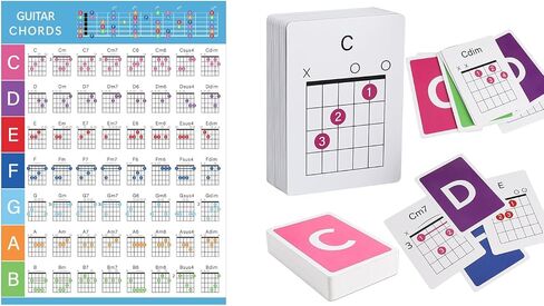 Guitar Chord Flashcards - 56Pcs Acoustic & Electric Guitar Learning Cheat Sheets - Learn Essential Chords Quickly & Easily | Perfect for Beginners and Professionals in Saudi Arabia