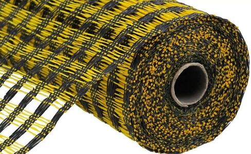 Craig Bachman 10" Poly Burlap Check Mesh: Black and Yellow (10 Yards) Fabric Mesh Ribbon, Wreath, Floral Arrangement, Swag, Crafting Mesh Ribbon in Saudi Arabia