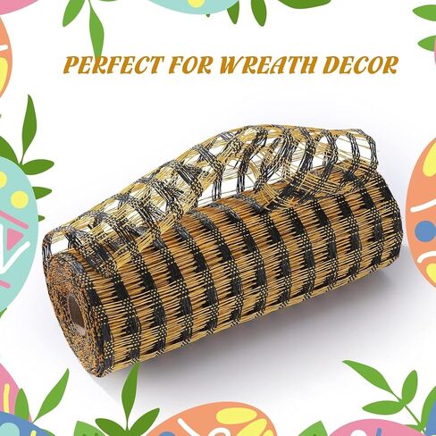 Craig Bachman 10" Poly Burlap Check Mesh: Black and Yellow (10 Yards) Fabric Mesh Ribbon, Wreath, Floral Arrangement, Swag, Crafting Mesh Ribbon in Saudi Arabia