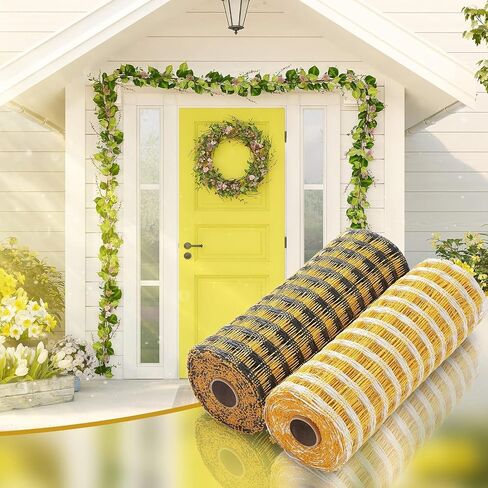 Craig Bachman 10" Poly Burlap Check Mesh: Black and Yellow (10 Yards) Fabric Mesh Ribbon, Wreath, Floral Arrangement, Swag, Crafting Mesh Ribbon in Saudi Arabia