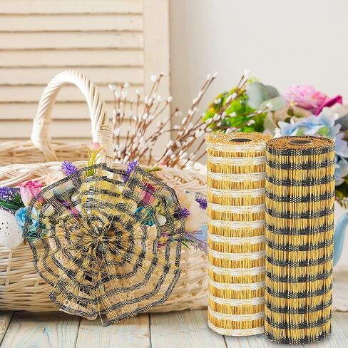 Craig Bachman 10" Poly Burlap Check Mesh: Black and Yellow (10 Yards) Fabric Mesh Ribbon, Wreath, Floral Arrangement, Swag, Crafting Mesh Ribbon in Saudi Arabia
