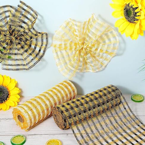 Craig Bachman 10" Poly Burlap Check Mesh: Black and Yellow (10 Yards) Fabric Mesh Ribbon, Wreath, Floral Arrangement, Swag, Crafting Mesh Ribbon in Saudi Arabia