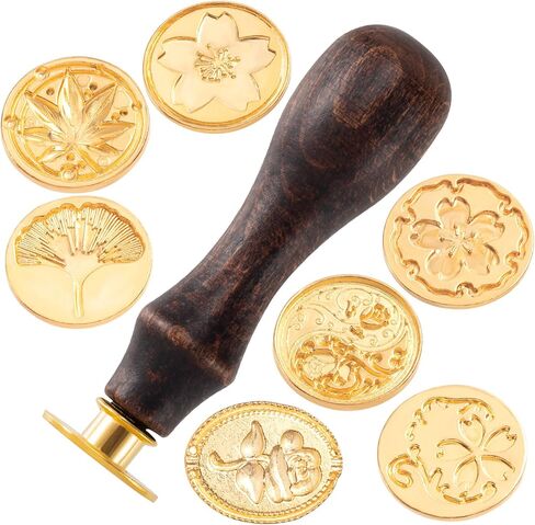 مجموعات ختم الختم 8 PCS ، ونحاس الختم شمع الطوابع والخشب مقبض لبطاقات دعوات الزفاف - 7 أنماط in Kuwait