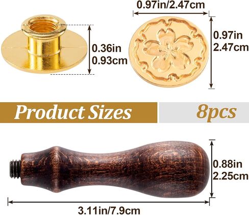 مجموعات ختم الختم 8 PCS ، ونحاس الختم شمع الطوابع والخشب مقبض لبطاقات دعوات الزفاف - 7 أنماط in Kuwait