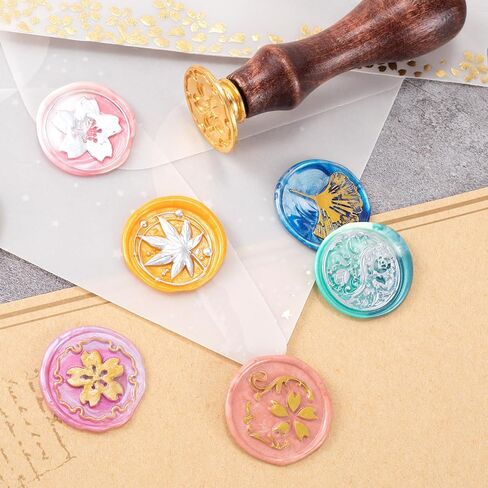 مجموعات ختم الختم 8 PCS ، ونحاس الختم شمع الطوابع والخشب مقبض لبطاقات دعوات الزفاف - 7 أنماط in Kuwait