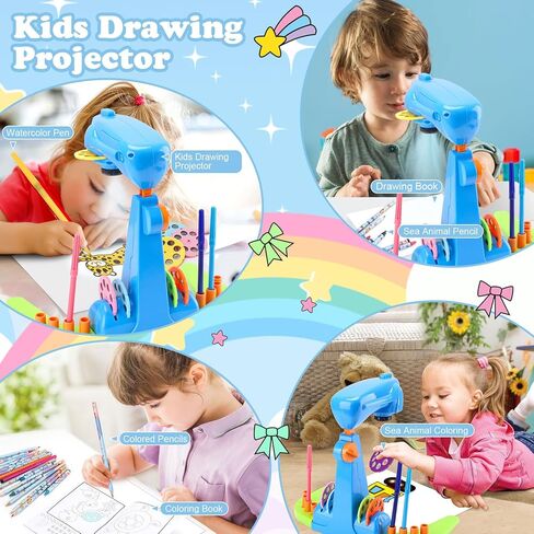 Sumsoltic Drawing Projector for Kids, Art and Craft Kit, Including Colored Pencils, Crayons, Coloring Books, Toys for 3+ Year Old Girls (Pink Drawing Kit v1) in Kuwait