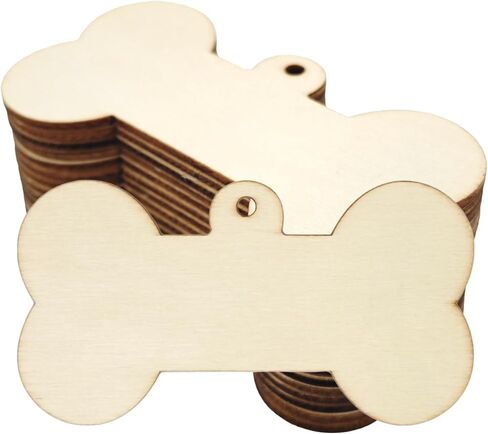 30-Pcs 4" Unfinished Dog Bone Paw Wood Cutouts | Blank Wooden Dog Bone Paw Ornaments to Paint for DIY Crafts Gift Tags Hanging Decorations Pet Home Party Decor (10cm, 2 Shapes, 15 Pcs/Shape) in Kuwait