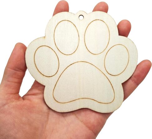 30-Pcs 4" Unfinished Dog Bone Paw Wood Cutouts | Blank Wooden Dog Bone Paw Ornaments to Paint for DIY Crafts Gift Tags Hanging Decorations Pet Home Party Decor (10cm, 2 Shapes, 15 Pcs/Shape) in Kuwait