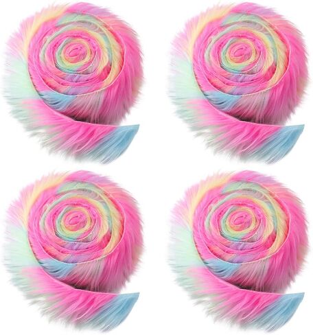 GORGECRAFT 4Pcs 150cm x 5cm Faux Fur Fabric Precut Strips Colorful Shaggy Plush Trim Rolls Fuzzy Craft Fur Ribbon for DIY Crafts Beard Hair Costume Pillows Christmas Decor in Saudi Arabia