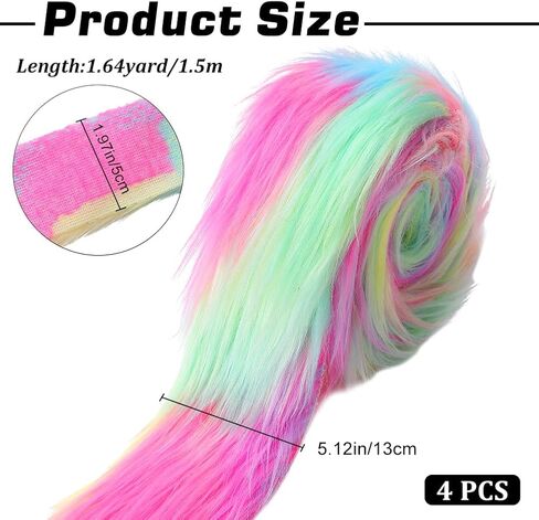 GORGECRAFT 4Pcs 150cm x 5cm Faux Fur Fabric Precut Strips Colorful Shaggy Plush Trim Rolls Fuzzy Craft Fur Ribbon for DIY Crafts Beard Hair Costume Pillows Christmas Decor in Saudi Arabia