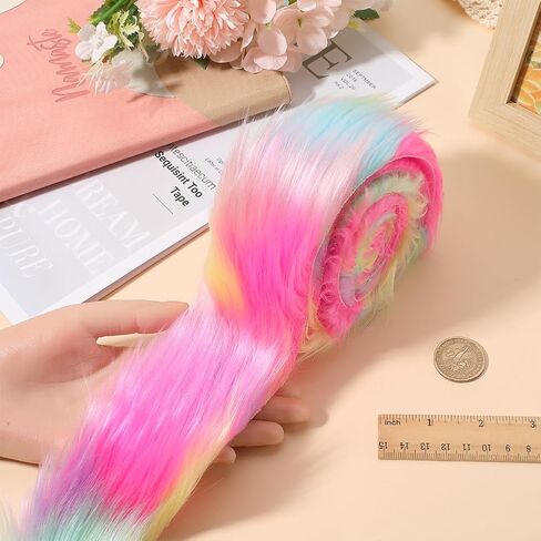 GORGECRAFT 4Pcs 150cm x 5cm Faux Fur Fabric Precut Strips Colorful Shaggy Plush Trim Rolls Fuzzy Craft Fur Ribbon for DIY Crafts Beard Hair Costume Pillows Christmas Decor in Saudi Arabia