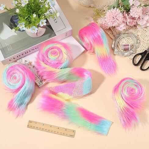 GORGECRAFT 4Pcs 150cm x 5cm Faux Fur Fabric Precut Strips Colorful Shaggy Plush Trim Rolls Fuzzy Craft Fur Ribbon for DIY Crafts Beard Hair Costume Pillows Christmas Decor in Saudi Arabia