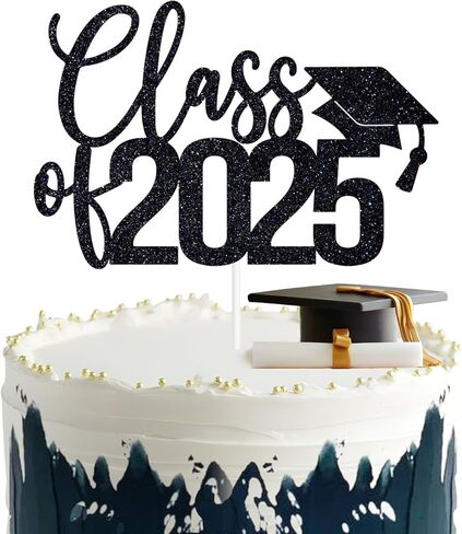 Glittery Class of 2025 Cake Topper, Black Graduation Cake Décor, You Did It, So Proud of You, Congrats Grad Party Decorations in Kuwait
