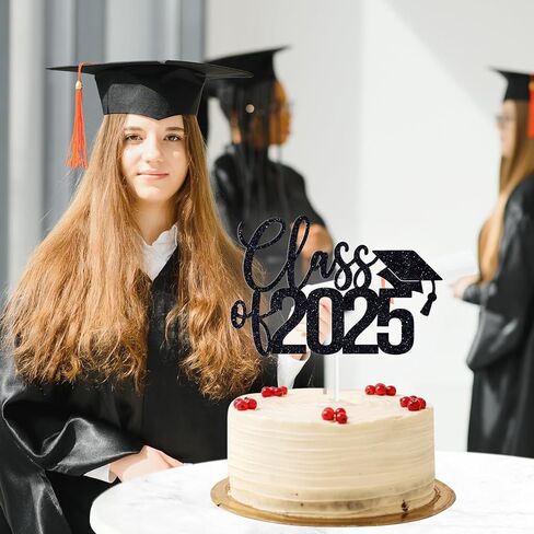 Glittery Class of 2025 Cake Topper, Black Graduation Cake Décor, You Did It, So Proud of You, Congrats Grad Party Decorations in Kuwait