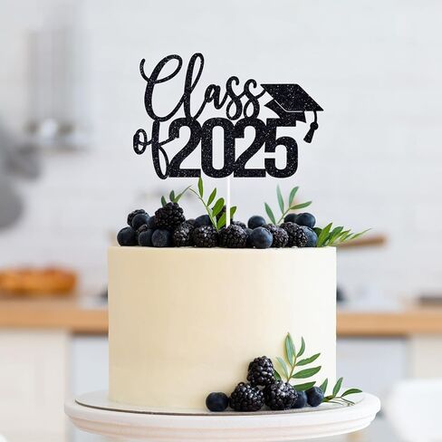 Glittery Class of 2025 Cake Topper, Black Graduation Cake Décor, You Did It, So Proud of You, Congrats Grad Party Decorations in Kuwait