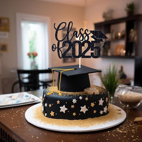 Glittery Class of 2025 Cake Topper, Black Graduation Cake Décor, You Did It, So Proud of You, Congrats Grad Party Decorations in Kuwait