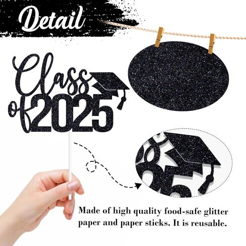 Glittery Class of 2025 Cake Topper, Black Graduation Cake Décor, You Did It, So Proud of You, Congrats Grad Party Decorations in Kuwait
