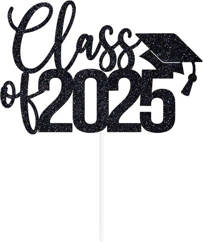 Glittery Class of 2025 Cake Topper, Black Graduation Cake Décor, You Did It, So Proud of You, Congrats Grad Party Decorations in Kuwait