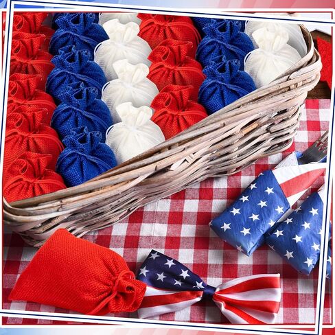 Sweetude 30 Pcs 4th of July Burlap Gifts Bags with Drawstring 4 x 6 Inch Patriotic Party Favor Bags Bulk Fourth of July Party Supplies for Independence Day Memorial Day Veterans Day(Blue, Red, White) in Saudi Arabia