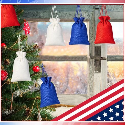 Sweetude 30 Pcs 4th of July Burlap Gifts Bags with Drawstring 4 x 6 Inch Patriotic Party Favor Bags Bulk Fourth of July Party Supplies for Independence Day Memorial Day Veterans Day(Blue, Red, White) in Saudi Arabia
