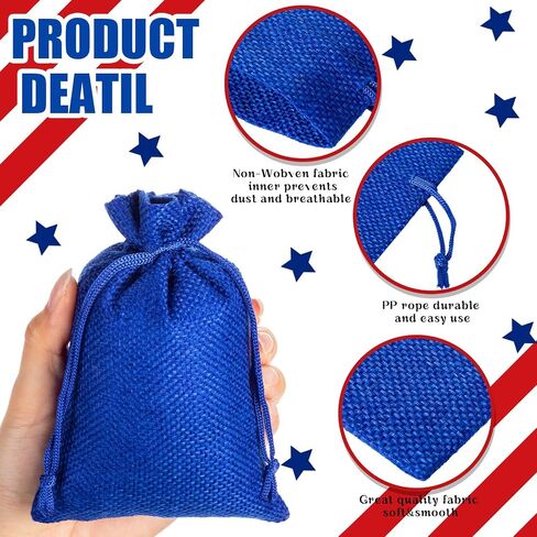 Sweetude 30 Pcs 4th of July Burlap Gifts Bags with Drawstring 4 x 6 Inch Patriotic Party Favor Bags Bulk Fourth of July Party Supplies for Independence Day Memorial Day Veterans Day(Blue, Red, White) in Saudi Arabia