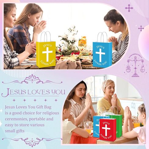 Fullhawl 50 PCS Easter Christian Gift Bags Bulk يسوع يحبك أكياس الورق الدينية مع مقبض معمودية المعمودية الأولى تفضل Goodie ملهمة للكنيسة (الأسلوب الأبيض ، الكلاسيكية) in Saudi Arabia