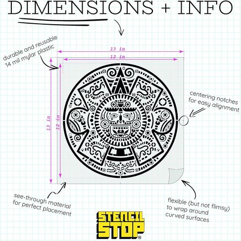 Stencil Stop Mayan Emblem Stencil - 12 x 12 inches - Reusable Stencils for Painting on Wood, Walls, Fabric & Rocks - Durable 14 Mil Mylar Plastic for DIY Crafts & Art Projects in Saudi Arabia