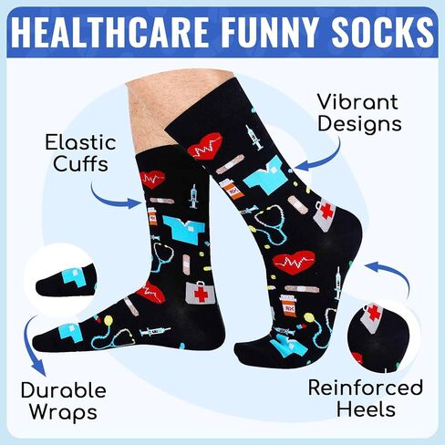 جوارب SOCKFUN للطبيب فلامنغو الأسنان والبيتزا والبرتقال والقطط والجيتار والجولف والهدايا للممرضة وطبيب الأسنان لمحبي الجيتار والقطط in Kuwait