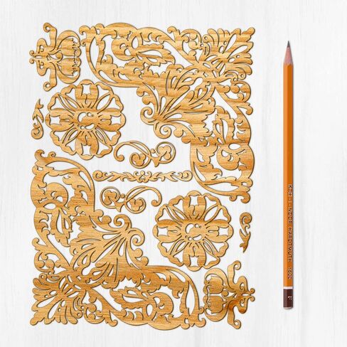 Ajoure Fine Lasercut Embelishments # Art Deco Flowers Leaves Corners Border Vintage Veneer Wooden Plywood Silhouette for Craft in Saudi Arabia