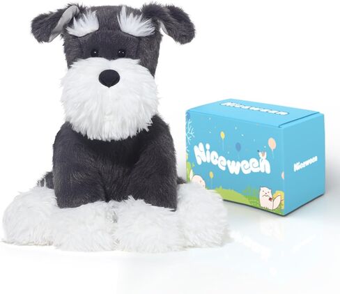 حيوانات محشوة Schnauzer Puppy Plush Toys 11 بوصة ناعمة وراحة الكلب الكلب للأولاد والبنات ، رمادي/أبيض in Saudi Arabia