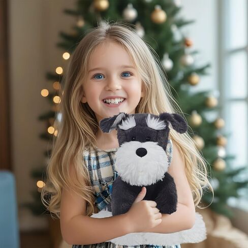 حيوانات محشوة Schnauzer Puppy Plush Toys 11 بوصة ناعمة وراحة الكلب الكلب للأولاد والبنات ، رمادي/أبيض in Saudi Arabia