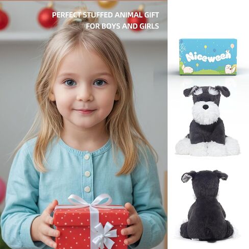 حيوانات محشوة Schnauzer Puppy Plush Toys 11 بوصة ناعمة وراحة الكلب الكلب للأولاد والبنات ، رمادي/أبيض in Saudi Arabia
