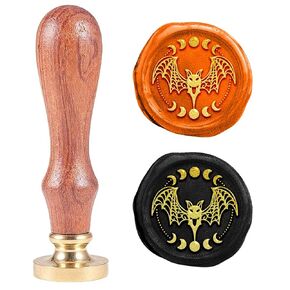 PH Pandahall Halloween Wax Seal Seal Kit ، 1 بوصة الخفافيش ختم ختم القابلة للإزالة الرجعية النحاسية مع مقبض خشبي لبطاقة ديكور هالوين حزمة النبيذ تزيين الهدية