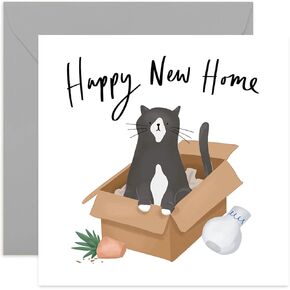 Old English Co. Home Home Cat Card - مضحك بطاقة اليوم اللطيفة للرجال والنساء | Housewarming لها وله | فارغة في الداخل والمغلف