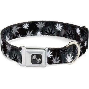 Dog Collar Bone - Pot Leaves Smoke Black Gray White - Large 15-26", Multicolor