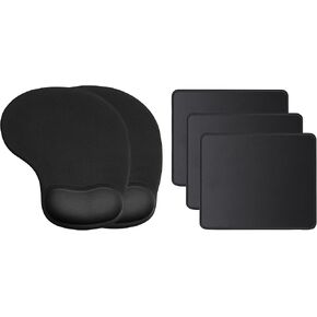 Jikiou 3 Pack Mouse Pad مع حافة خياطة 10.2x8.3x0.12inch و 2 Pack Erotonomic Mouse Pad مع دعم المعصم 9 × 7.5 بوصة أسود في الحزمة