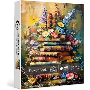 لغز كتاب عتيق للبالغين ， pickforu pages pages Jigsaw Puzzle 1000 قطعة ، لغز الأزهار النباتية الرجعية ، كتاب جمالي لمحبي الكتب