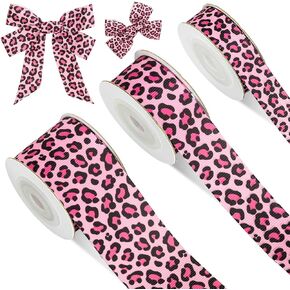 3 لفات الفهد طباعة Grosgrain Ribbon Safari Jungle Pink Craft Ribbon Summer Tropical Tropical Hawaiin Ribbon for Wreath Bow Gift Wrapp Decor