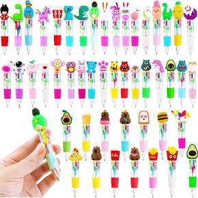 48 Pack Multicolor Point Pen Pen لطيف القلم القابل للسحب 4-في 1 كاريكاتير كاواي كاواي آلام قابلة للسحب قلم القلم القلم المكوكية للطلاب الذين يعودون إلى المدرسة متعة الأطفال هدايا الحفلات الحفلات الحفلات
