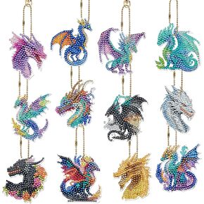 Dragon Diamond Art Keychains - 16 Pcs Fantastic Animal Dragon Small Diamond Painting Keychains Kit for Adult, Gem Art Crafts Kit for Women