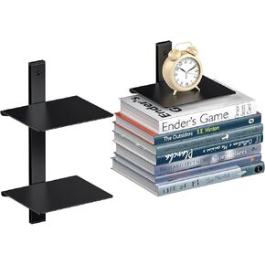 Invisible Floating Bookshelf for Wall Mounted, 4 Tier Vertical Spine Book Tower, Heavy-Duty Metal Book Organizers for Home Office, 2 Pack Black
