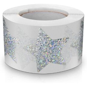 ملصقات Silver Star Roll 1.5 بوصة من النجوم اللاصقة العموضة تسميات مقاومة للماء للأطفال المعلمين 500 PCS
