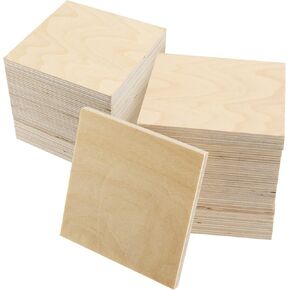 SINJEUN 30 Pack 4 Inch Unfinished Wood Square, 1/4 Inch Thick Wood Discs Blank Wooden Cutouts for Crafts, DIY Projects, Door Hangers, Signs, Christmas Decor