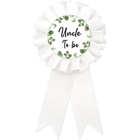 Eucalyptus Uncle To Be Tinplate Badge Pin, Leaves Uncle To Be Pin, Greenery Gender Reveal Brooch Button for Men, White Rosette Best Uncle Ever Award Ribbon, Neutral Baby Shower Party Decoration