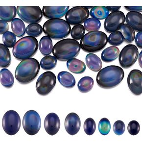 40pcs تغيير اللون المزاج كابوشونات استشعار درجة حرارة كابوشونات بيضاوية مسطحة لا ثقب نصف جولة الزجاج حبات الكريستال لتصنيع خاتم المجوهرات المزاجية