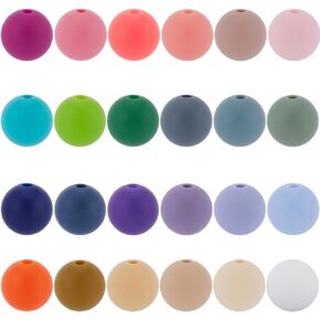 120pcs 24 ألوان 12 مم حبة السيليكون جولة بؤرية بؤرية كبيرة ملونة سلسلة مفاتيح مطاط ناع