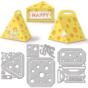 GLOBLELAND 3D Cheese Box Cutting Dies for Card Making Metal Cheese Box Frame Cut Dies Words Happy Die Cuts for DIY Scrapbooking Embossing Journal Paper Album Home Decor