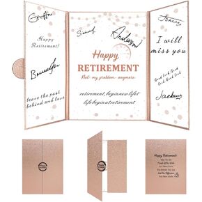 Holkcog Happy Retirement Party Decorations for Women Rose Gold Retired Signature Guest Book Retirement Gifts Signing Card Retired Board for Retirement Farewell Party Supplies
